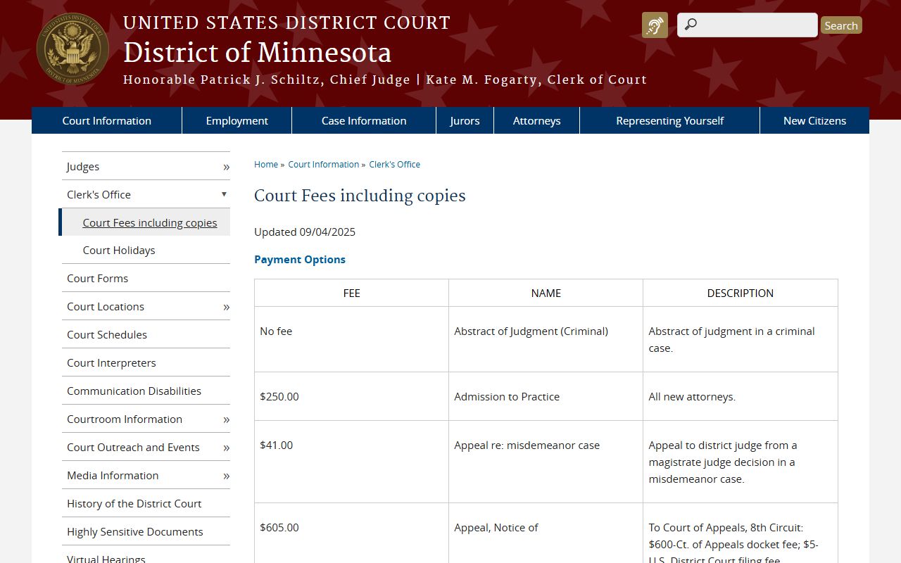 Lac qui Parle County Court Administrator compared with federal court fees