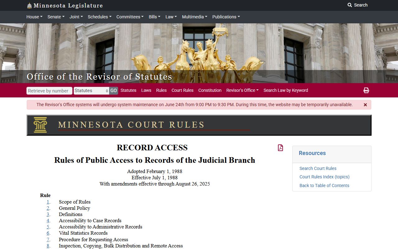 Lac qui Parle County court charges Rules of Public Access source