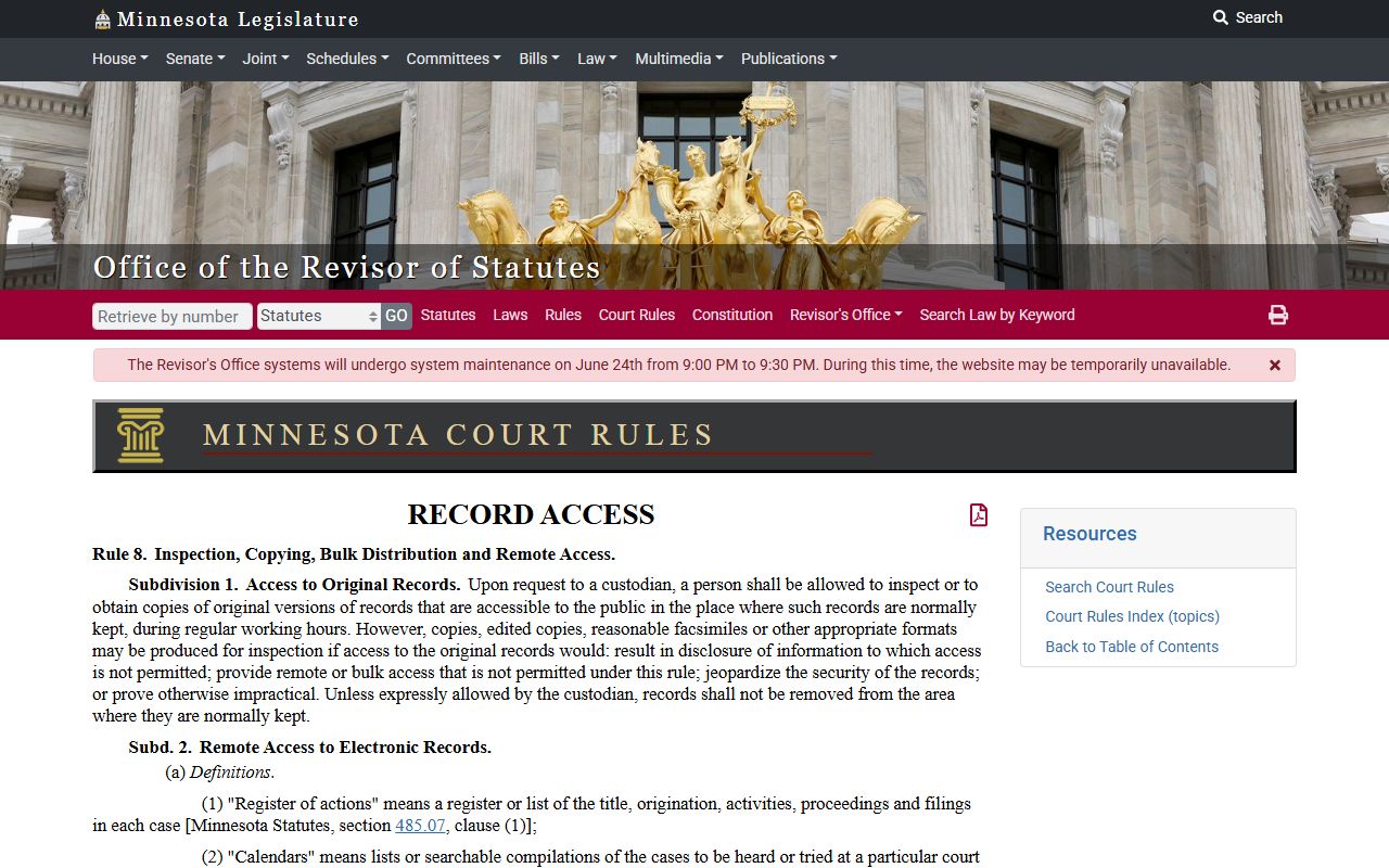 Lac qui Parle County arrest records Rule 8 remote access source