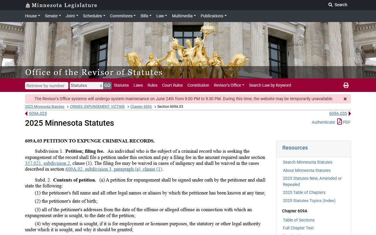 Lac qui Parle County criminal court records expungement petition statute source