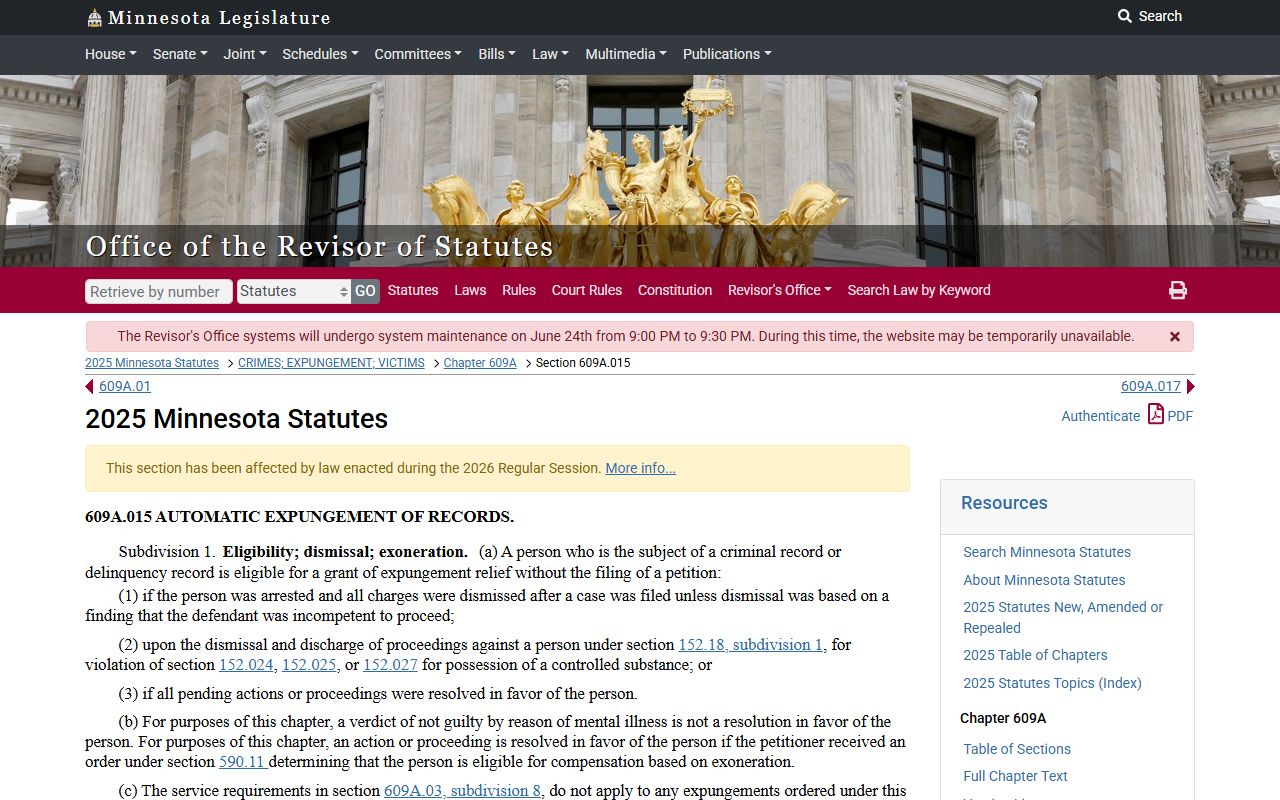 Lac qui Parle County criminal court records Clean Slate statute source