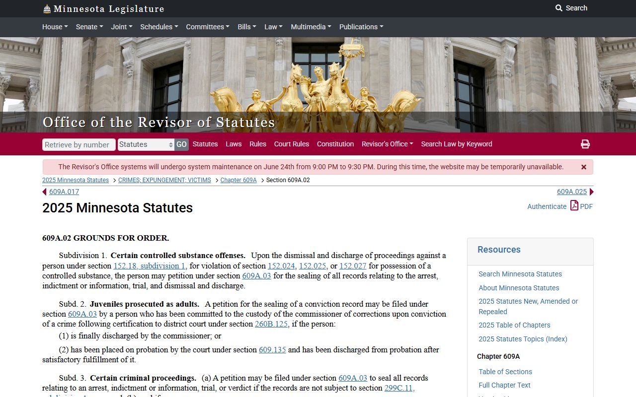 Lac qui Parle County criminal court records expungement eligibility statute source
