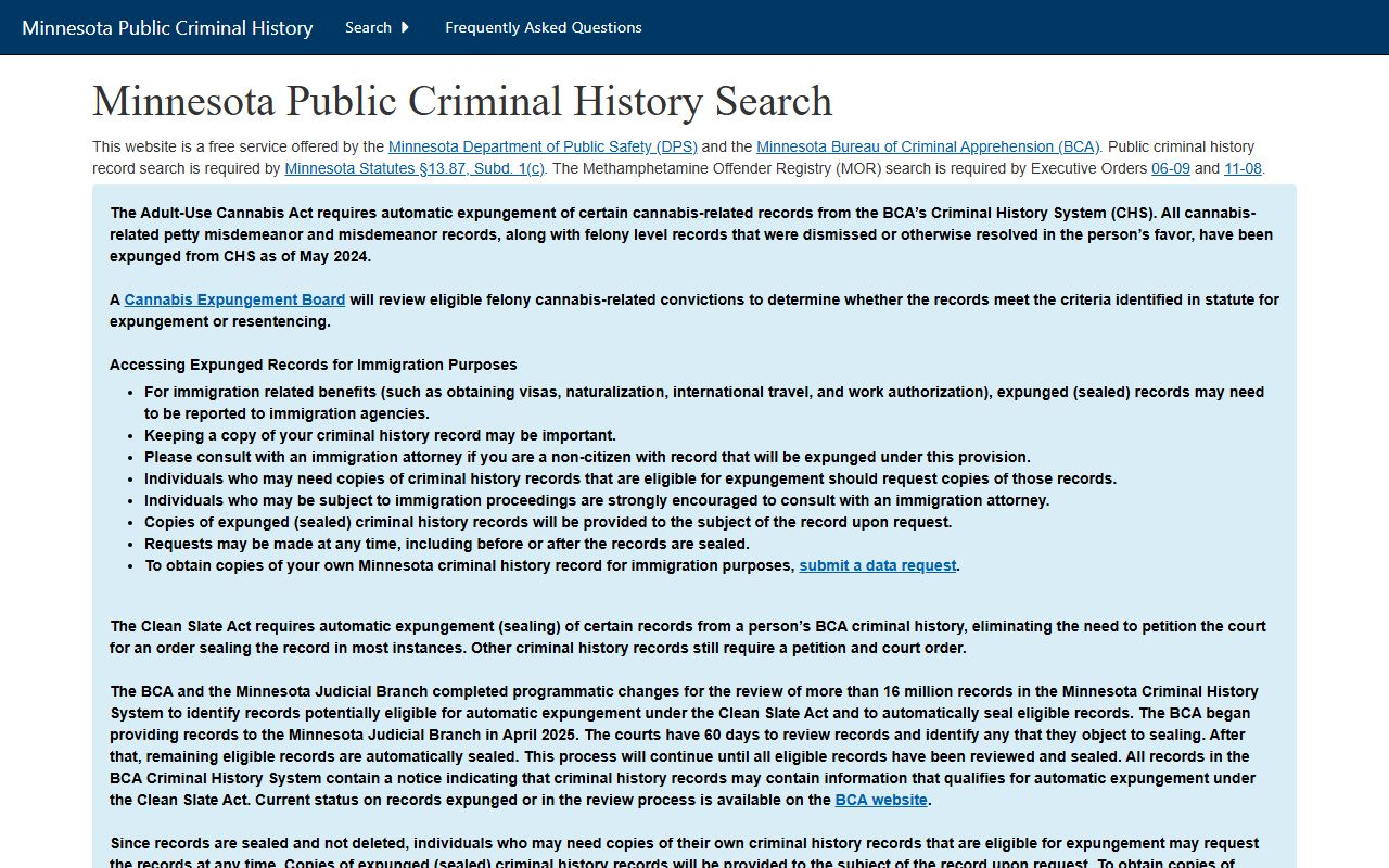 Lac qui Parle County criminal court records BCA criminal history source