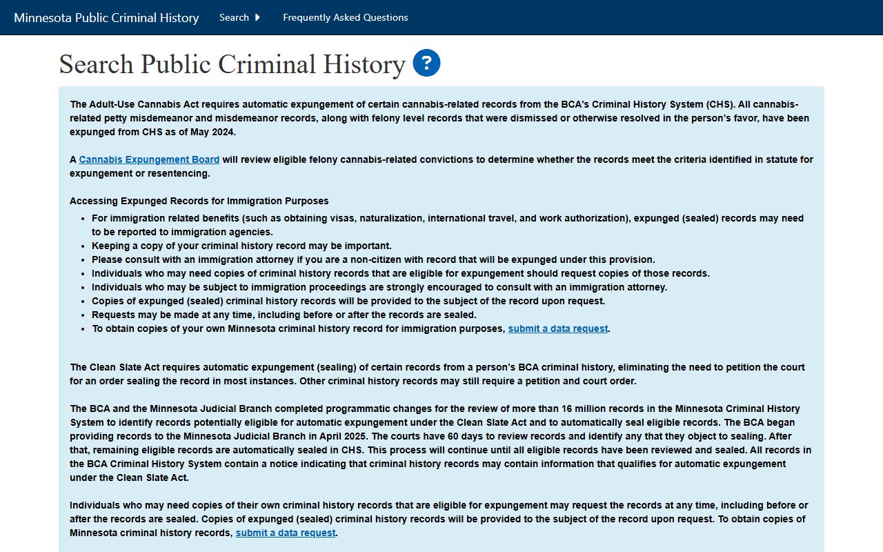 Lac qui Parle County criminal court records BCA search form source