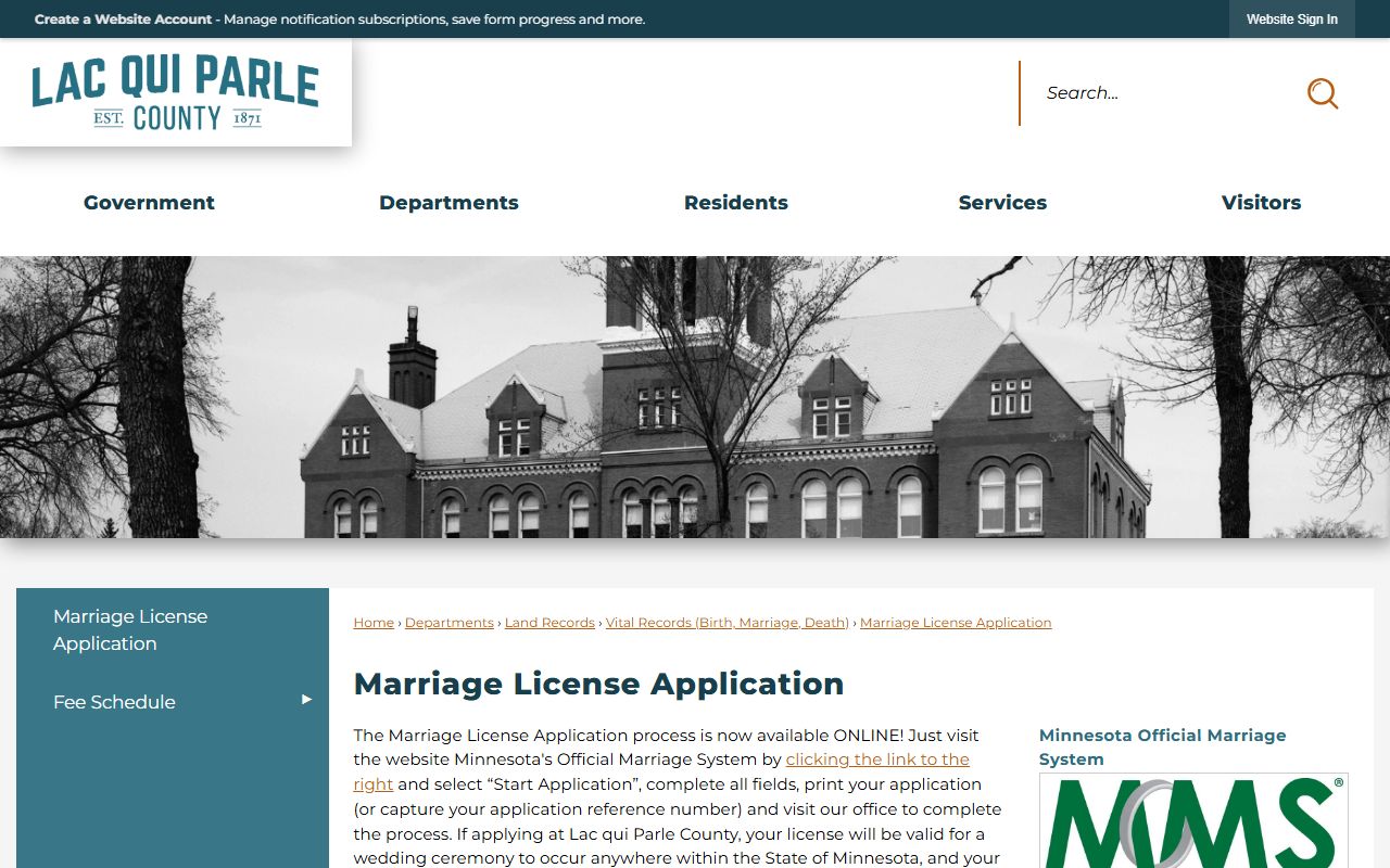 Lac qui Parle County marriage records application instructions