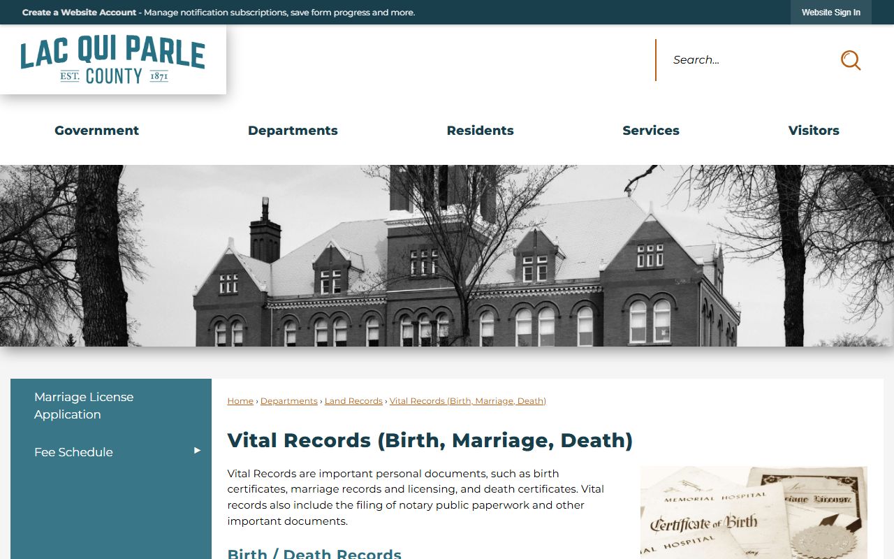 Lac qui Parle County marriage and vital records page