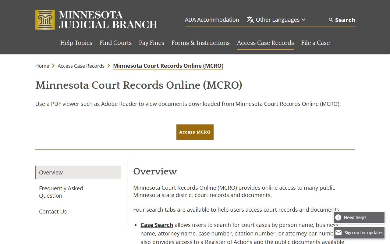 Lac qui Parle County court records MCRO overview